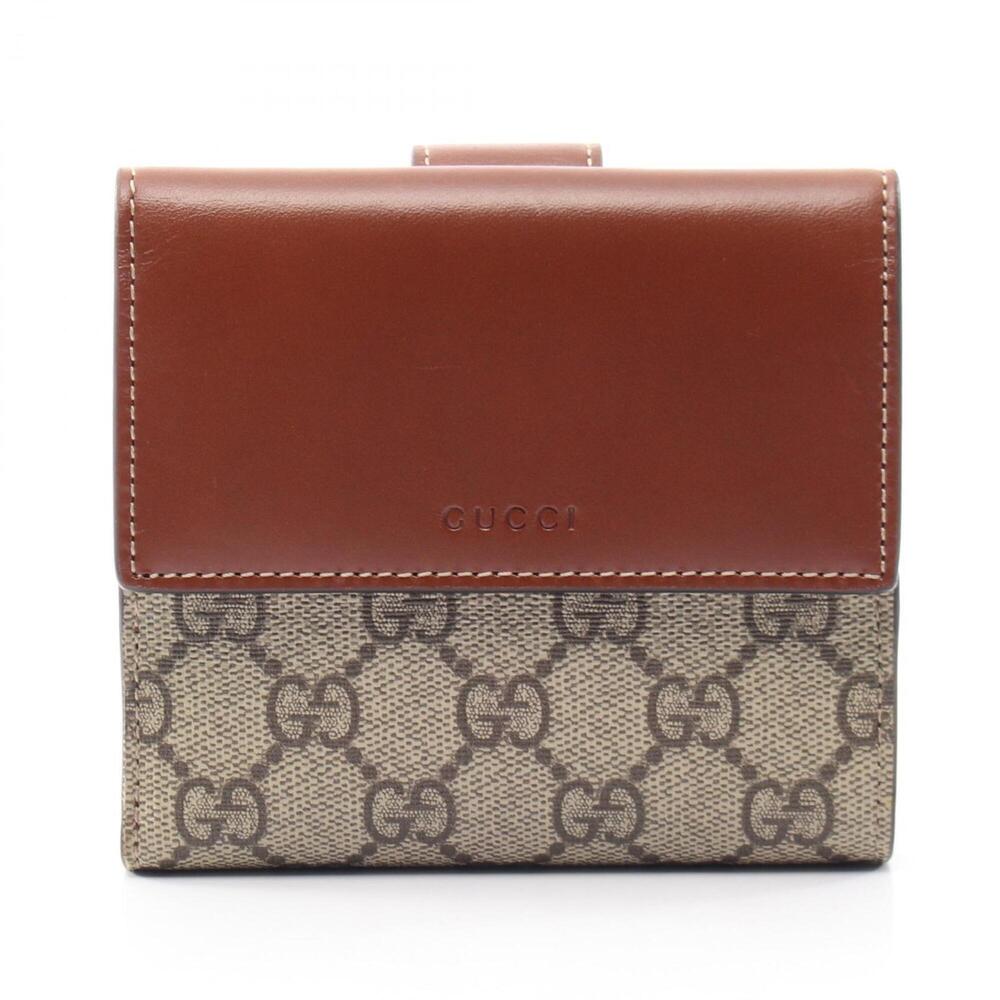 Gucci GG Supreme W-hook wallet, leather, women's, beige/brown, 410104